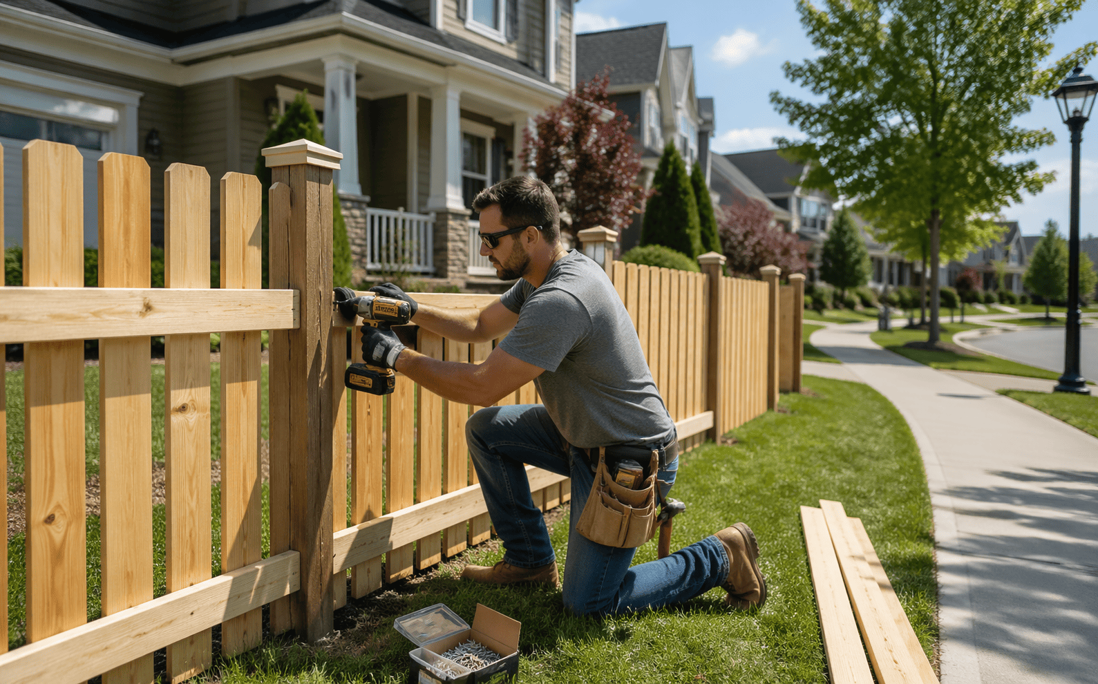 Denver fencing installation for residential backyard with wood privacy fence